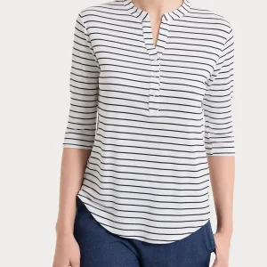 Maglietta a righe con collo a serafino in Summer Light Piquet - Fant.Bianco