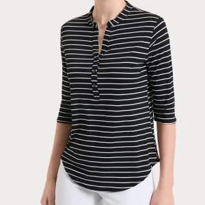 Maglietta a righe con collo a serafino in Summer Light Piquet - Fant.Nero