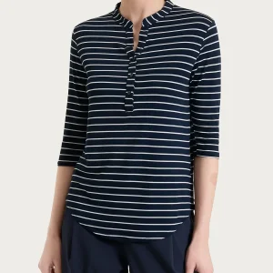 Maglietta a righe con collo a serafino in Summer Light Piquet - Fant.Bleu