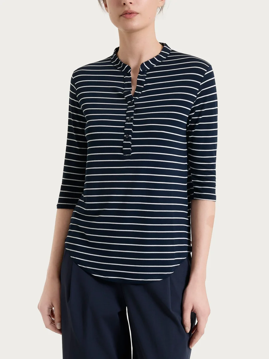 Maglietta a righe con collo a serafino in Summer Light Piquet - Fant.Bleu