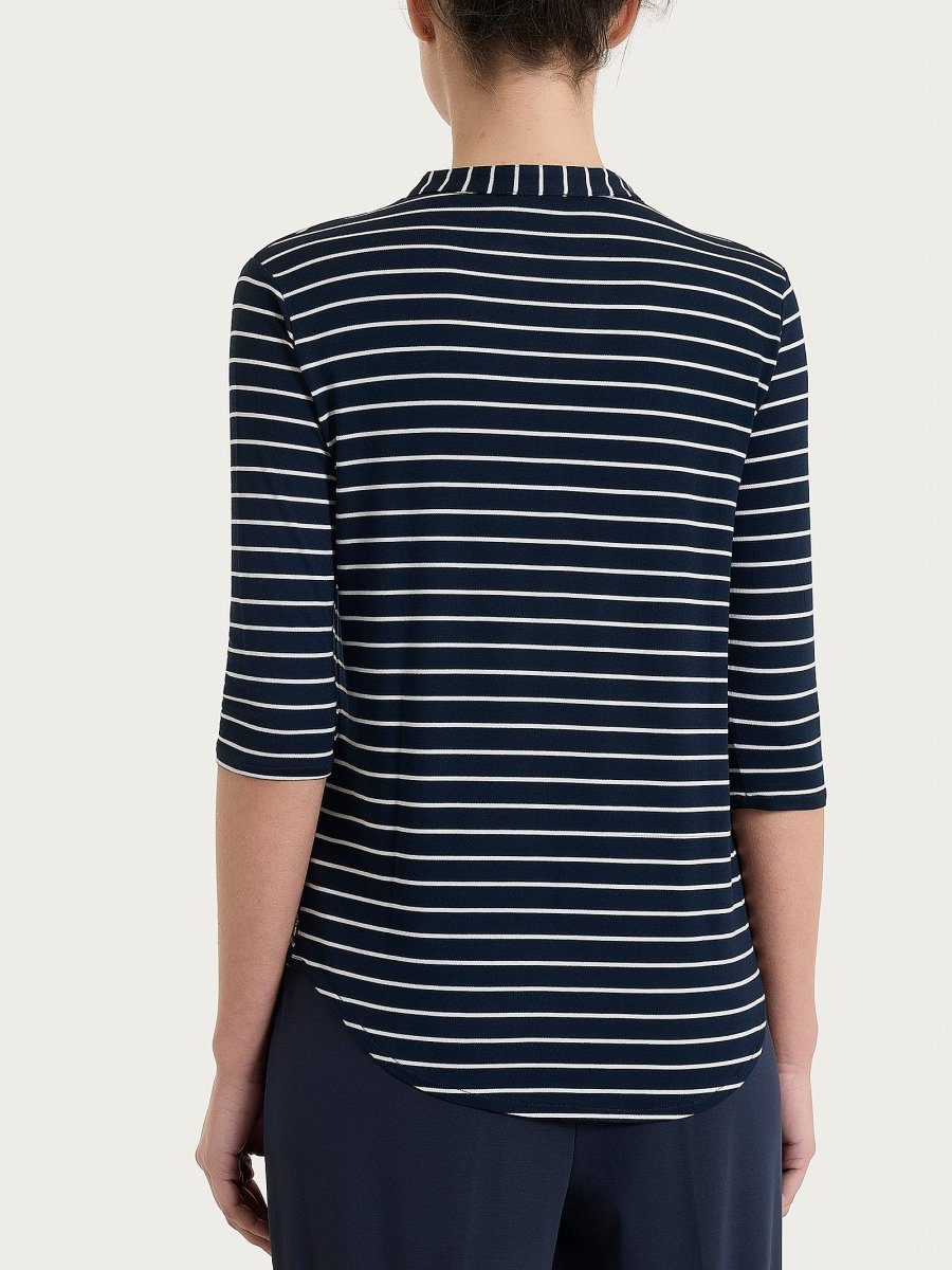 Maglietta a righe con collo a serafino in Summer Light Piquet - Fant.Bleu - immagine 3