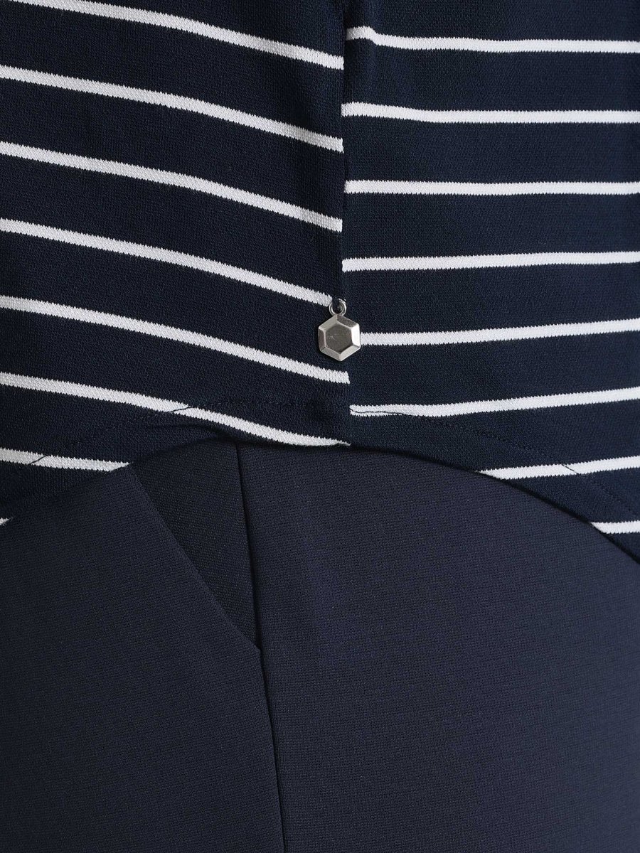 Maglietta a righe con collo a serafino in Summer Light Piquet - Fant.Bleu - immagine 4