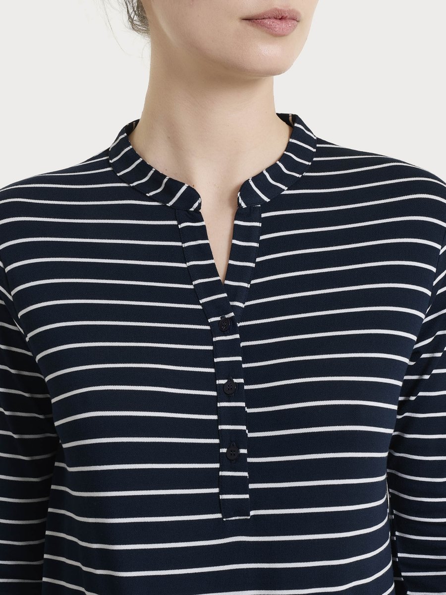 Maglietta a righe con collo a serafino in Summer Light Piquet - Fant.Bleu - immagine 5