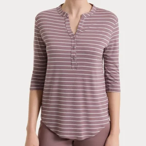 Maglietta a righe con collo a serafino in Summer Light Piquet - Fant. Twilight Mauve