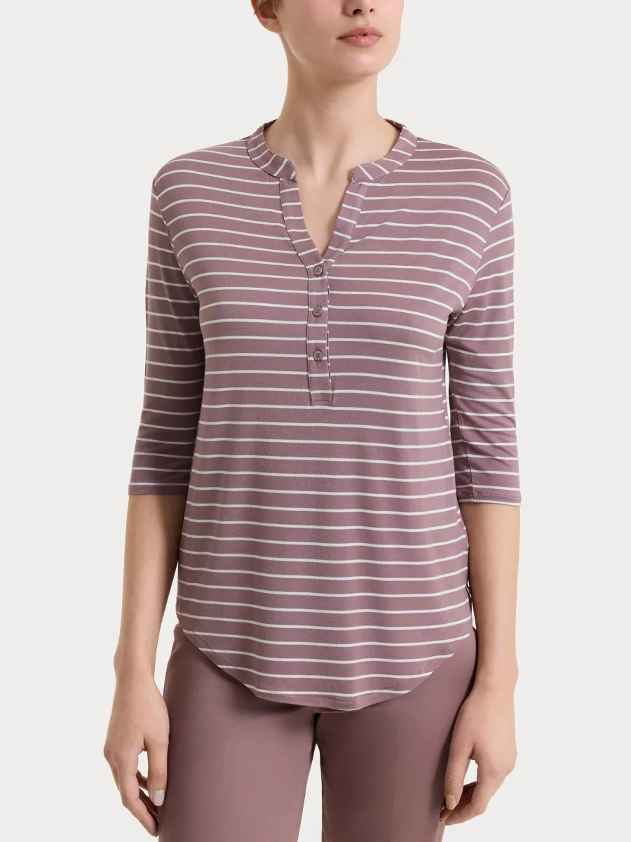 Maglietta a righe con collo a serafino in Summer Light Piquet - Fant. Twilight Mauve - immagine 2