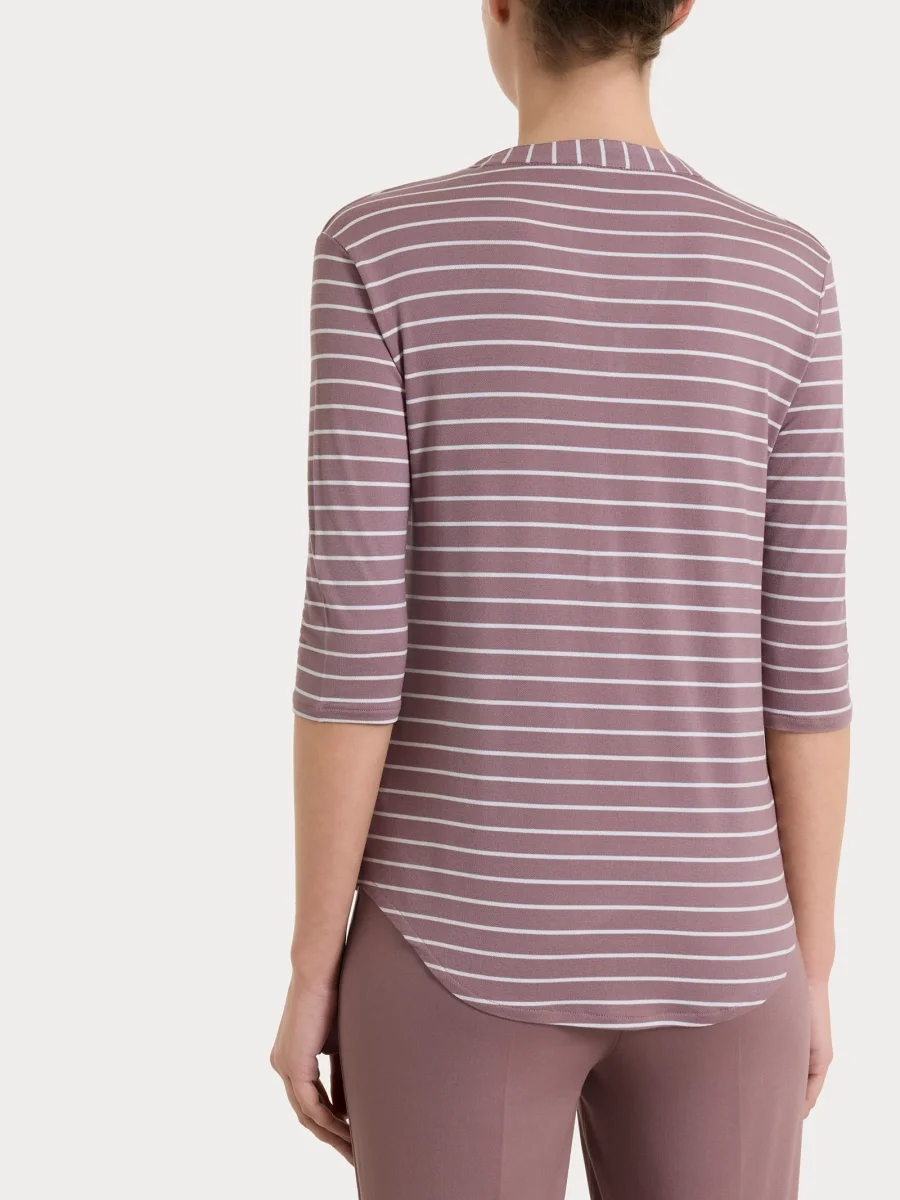 Maglietta a righe con collo a serafino in Summer Light Piquet - Fant. Twilight Mauve - immagine 3