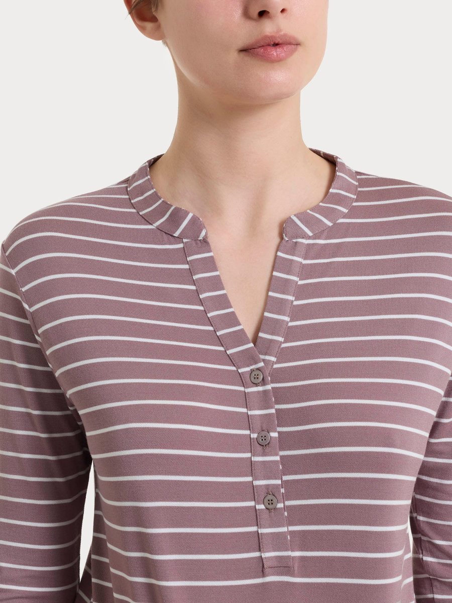 Maglietta a righe con collo a serafino in Summer Light Piquet - Fant. Twilight Mauve - immagine 5