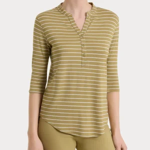 Maglietta a righe con collo a serafino in Summer Light Piquet - Fant. Khaki