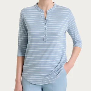 Maglietta a righe con collo a serafino in Summer Light Piquet - Fant. Dusty Blue