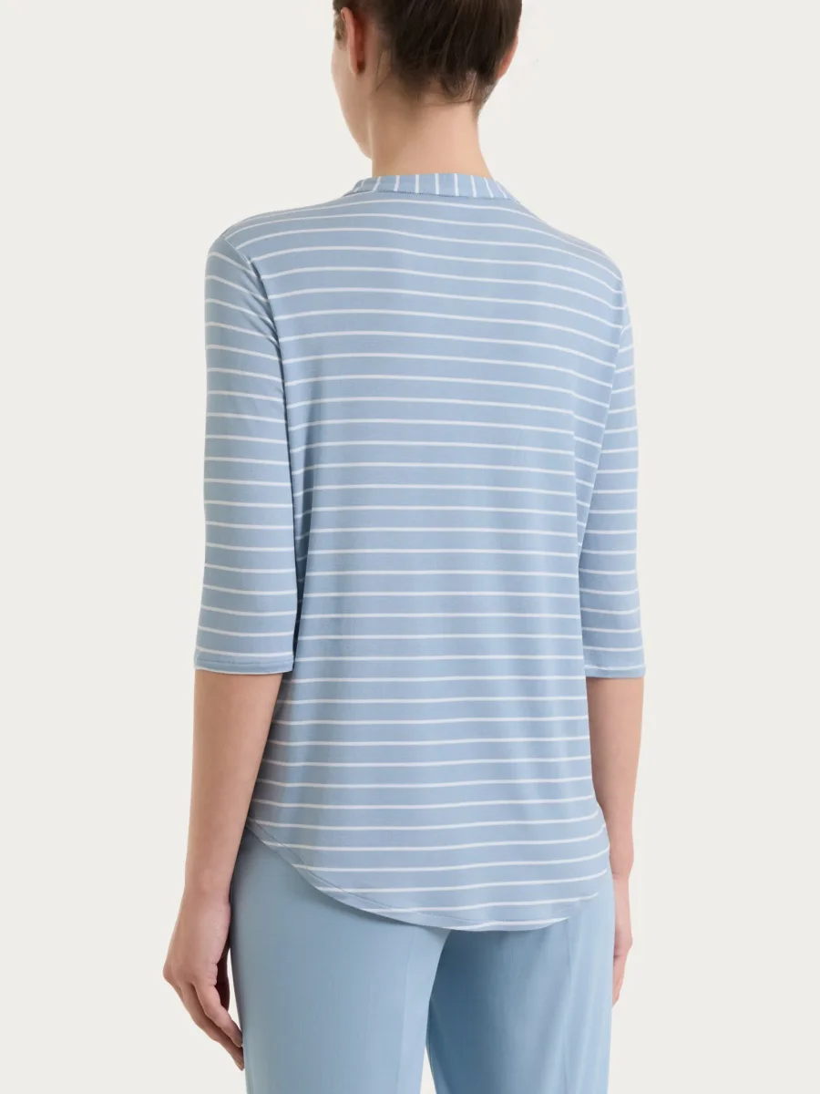 Maglietta a righe con collo a serafino in Summer Light Piquet - Fant. Dusty Blue - immagine 3