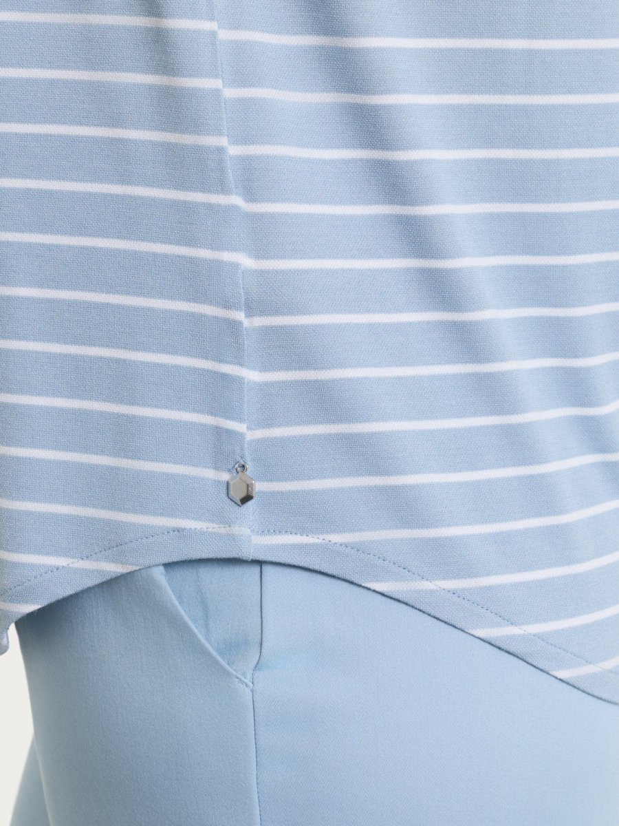 Maglietta a righe con collo a serafino in Summer Light Piquet - Fant. Dusty Blue - immagine 4