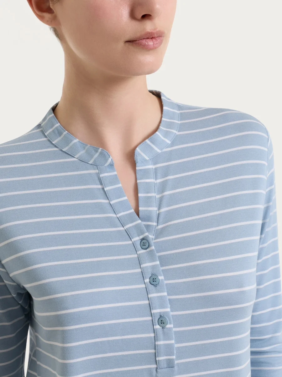 Maglietta a righe con collo a serafino in Summer Light Piquet - Fant. Dusty Blue - immagine 5