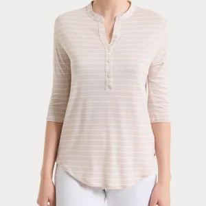 Maglietta a righe con collo a serafino in Summer Light Piquet - Fant. Almond Peach