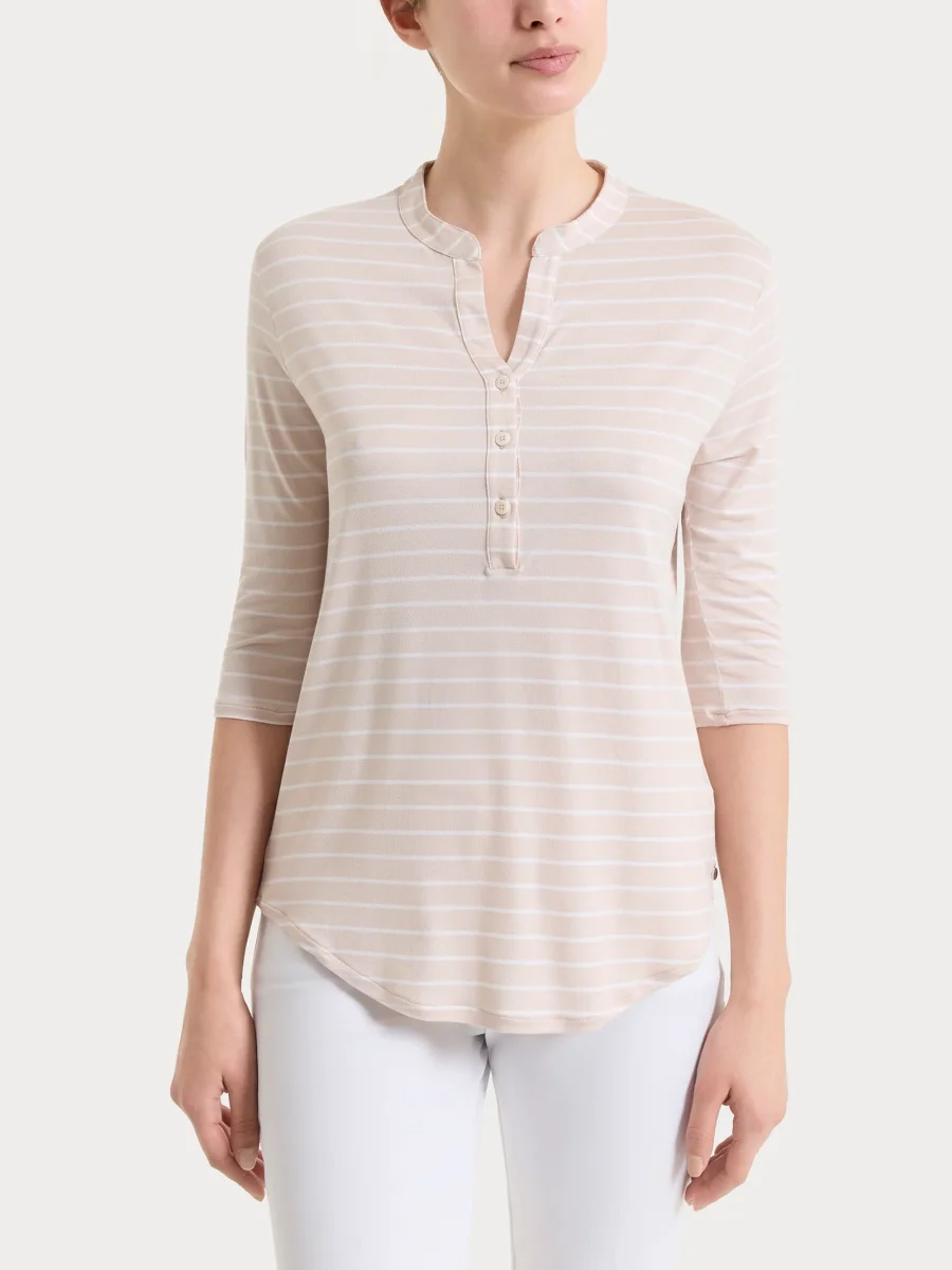 Maglietta a righe con collo a serafino in Summer Light Piquet - Fant. Almond Peach - immagine 2