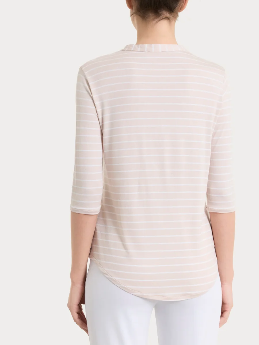 Maglietta a righe con collo a serafino in Summer Light Piquet - Fant. Almond Peach - immagine 3