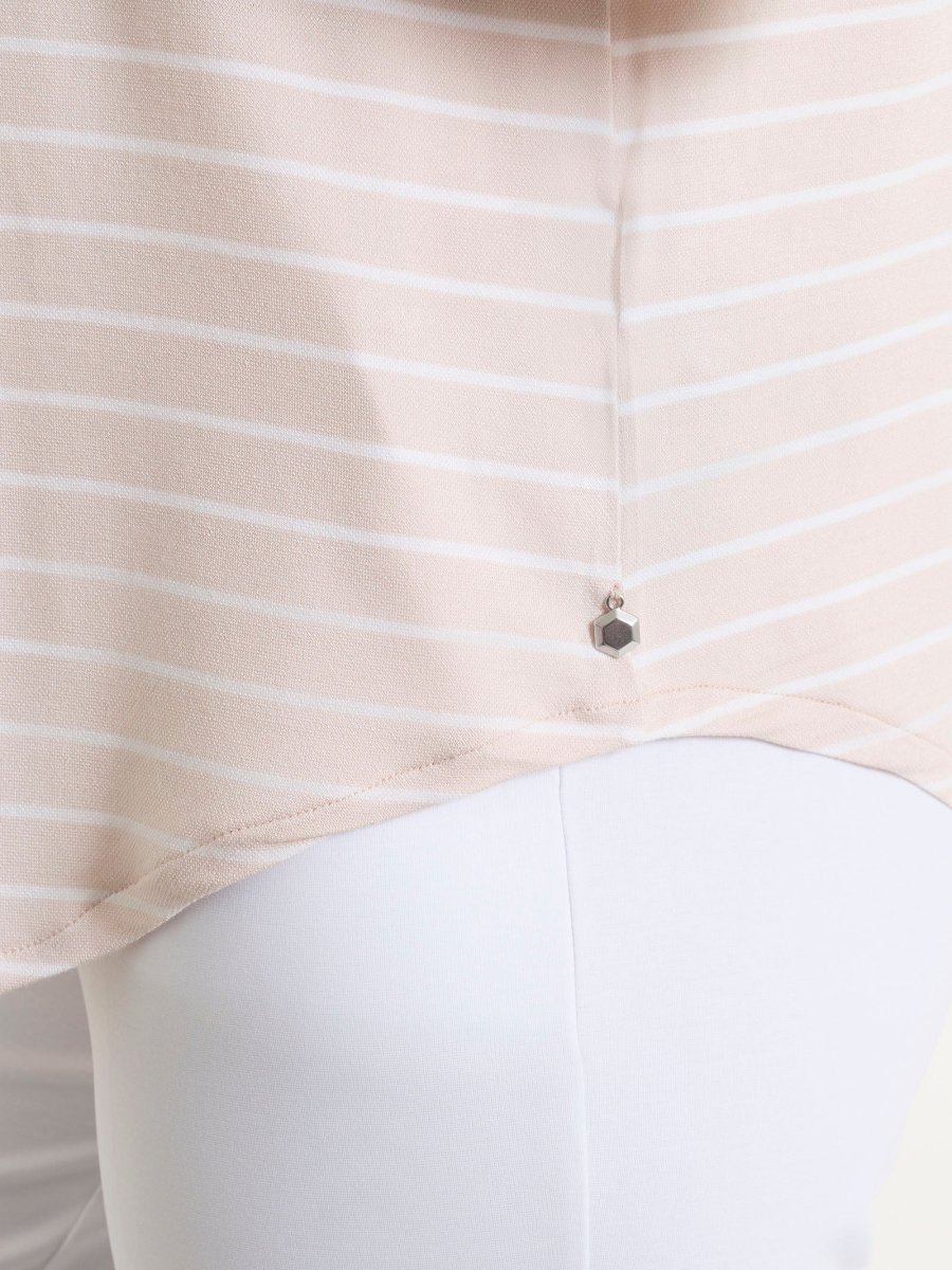 Maglietta a righe con collo a serafino in Summer Light Piquet - Fant. Almond Peach - immagine 4