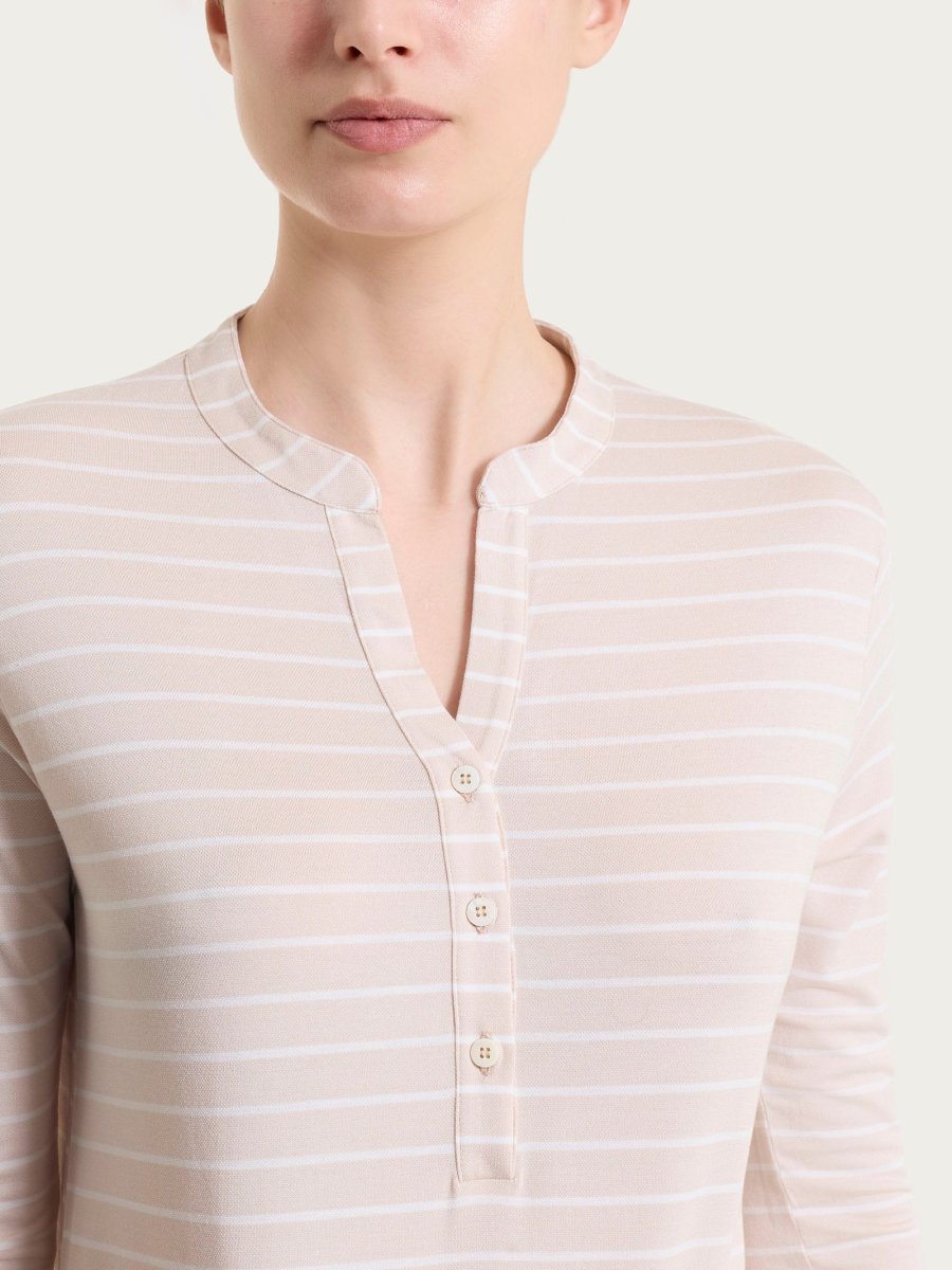 Maglietta a righe con collo a serafino in Summer Light Piquet - Fant. Almond Peach - immagine 5