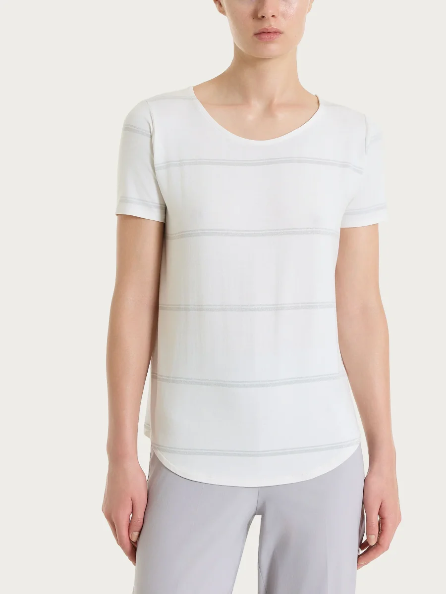 Maglietta a righe in Viscosa Summer e Lurex - Fant. Bianco riga spaziata