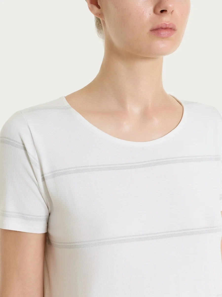 Maglietta a righe in Viscosa Summer e Lurex - Fant. Bianco riga spaziata - immagine 4