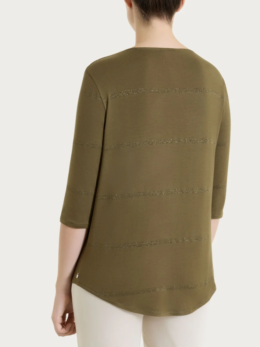 Maglietta a righe con collo a serafino in Viscosa Summer e Lurex - Fant. Dark Olive riga spaziata - immagine 3