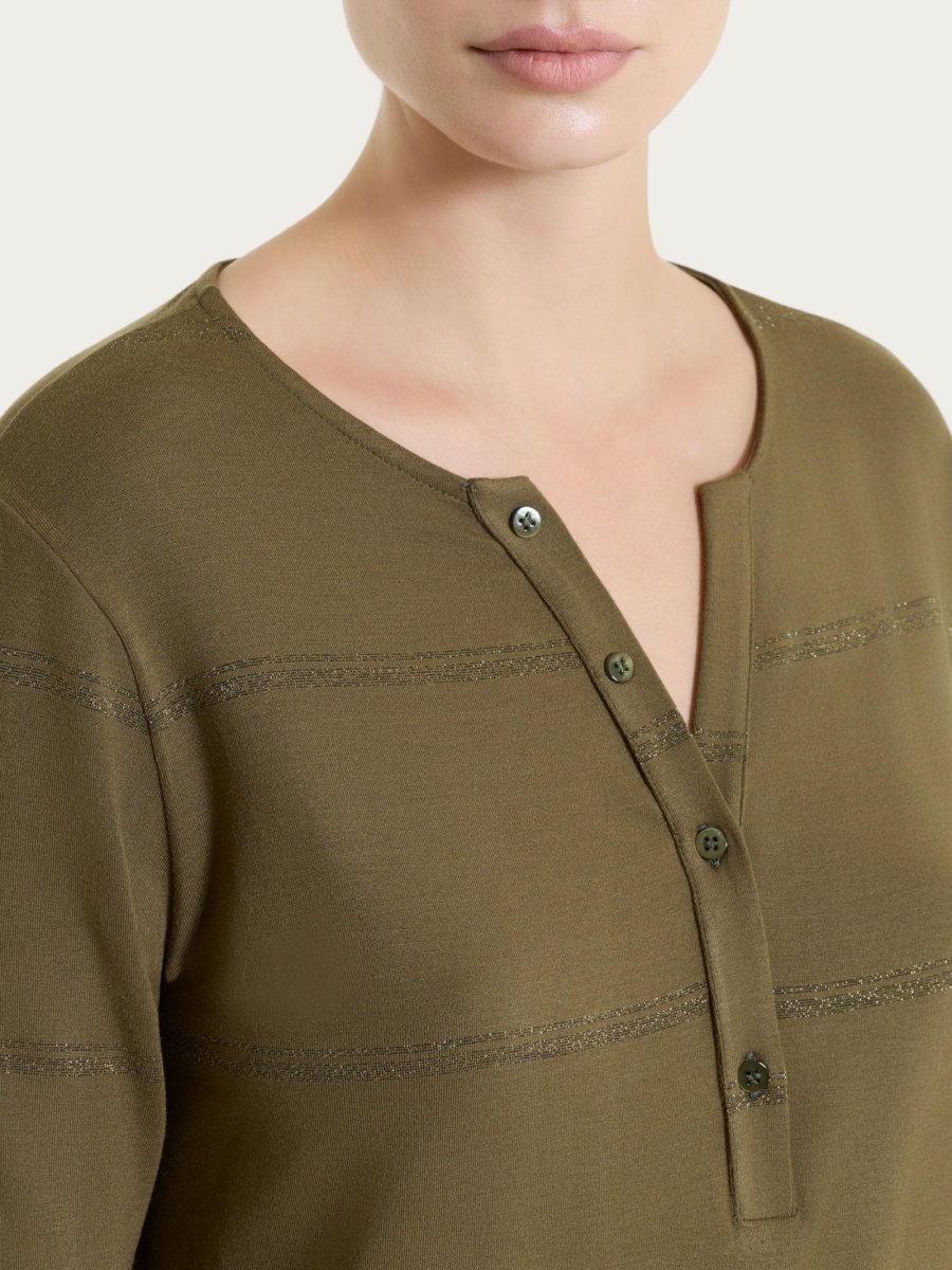 Maglietta a righe con collo a serafino in Viscosa Summer e Lurex - Fant. Dark Olive riga spaziata - immagine 5