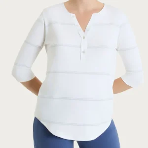 Maglietta a righe con collo a serafino in Viscosa Summer e Lurex - Fant. Bianco riga spaziata