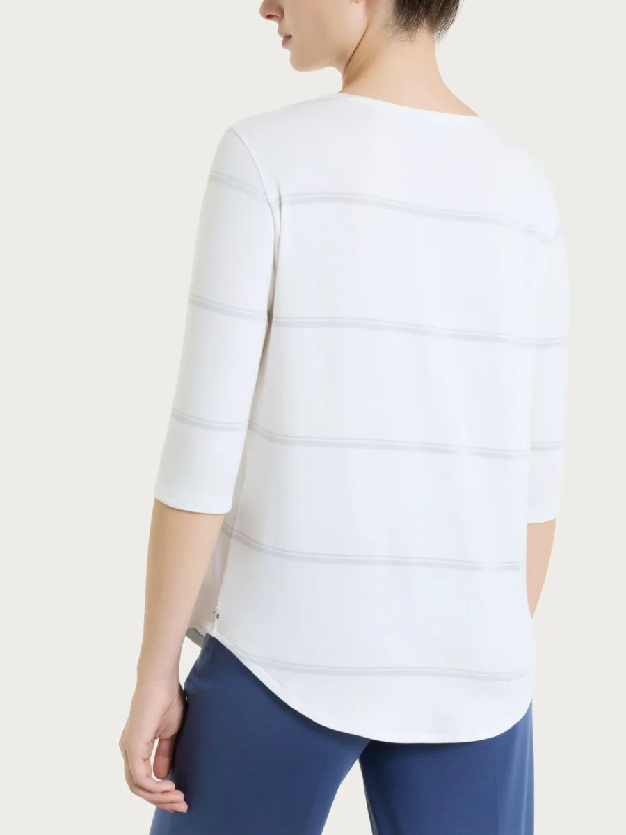 Maglietta a righe con collo a serafino in Viscosa Summer e Lurex - Fant. Bianco riga spaziata - immagine 3