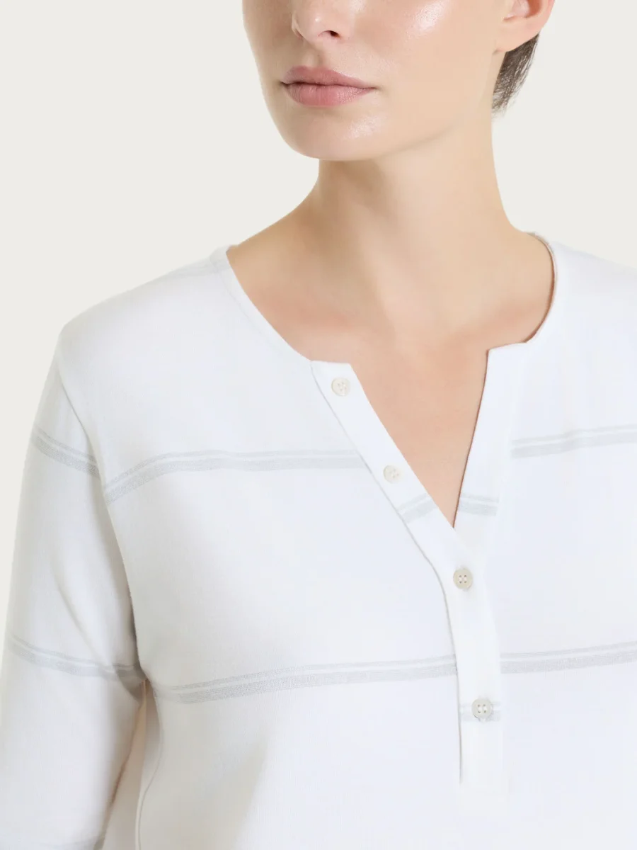 Maglietta a righe con collo a serafino in Viscosa Summer e Lurex - Fant. Bianco riga spaziata - immagine 5