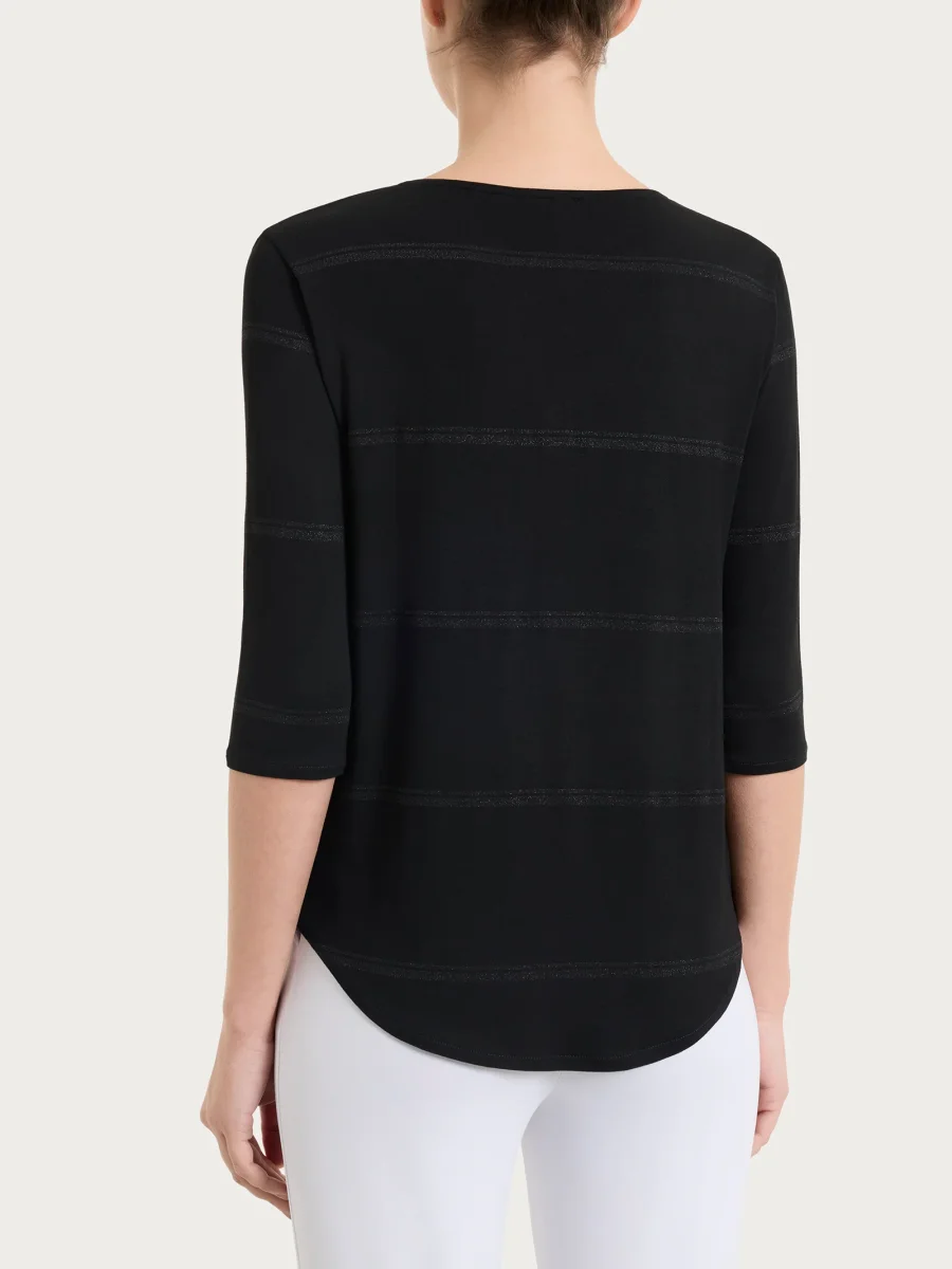 Maglietta a righe con collo a serafino in Viscosa Summer e Lurex - Fant. Nero riga spaziata - immagine 3