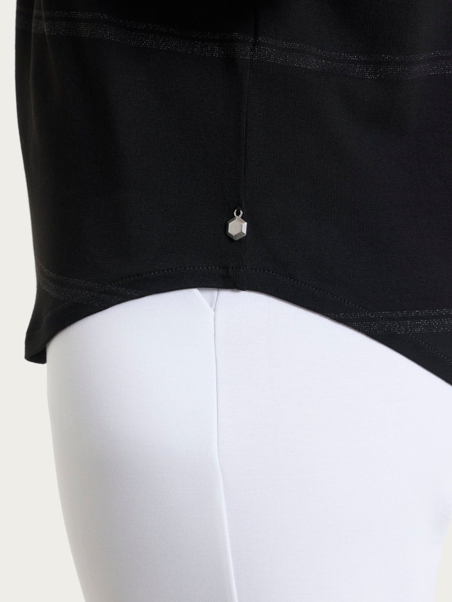 Maglietta a righe con collo a serafino in Viscosa Summer e Lurex - Fant. Nero riga spaziata - immagine 4