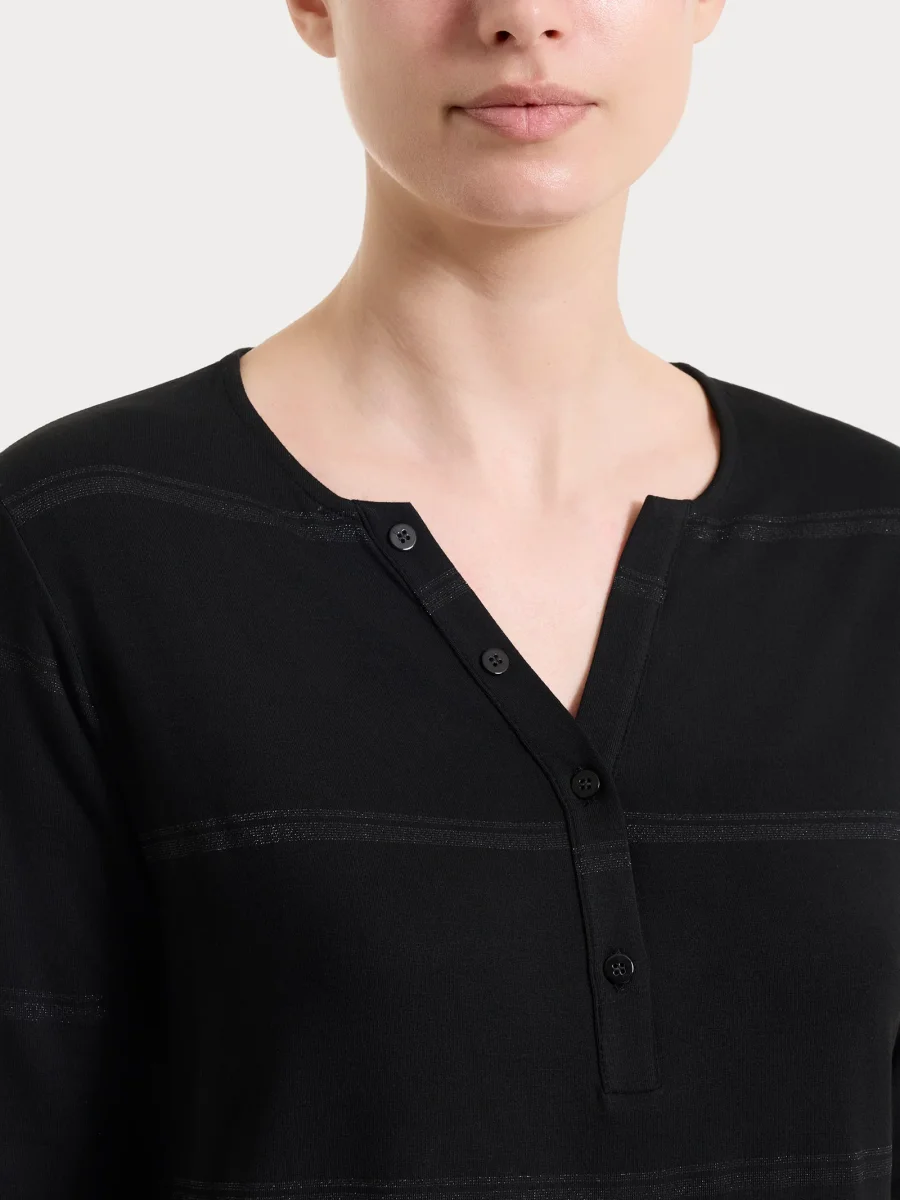 Maglietta a righe con collo a serafino in Viscosa Summer e Lurex - Fant. Nero riga spaziata - immagine 5