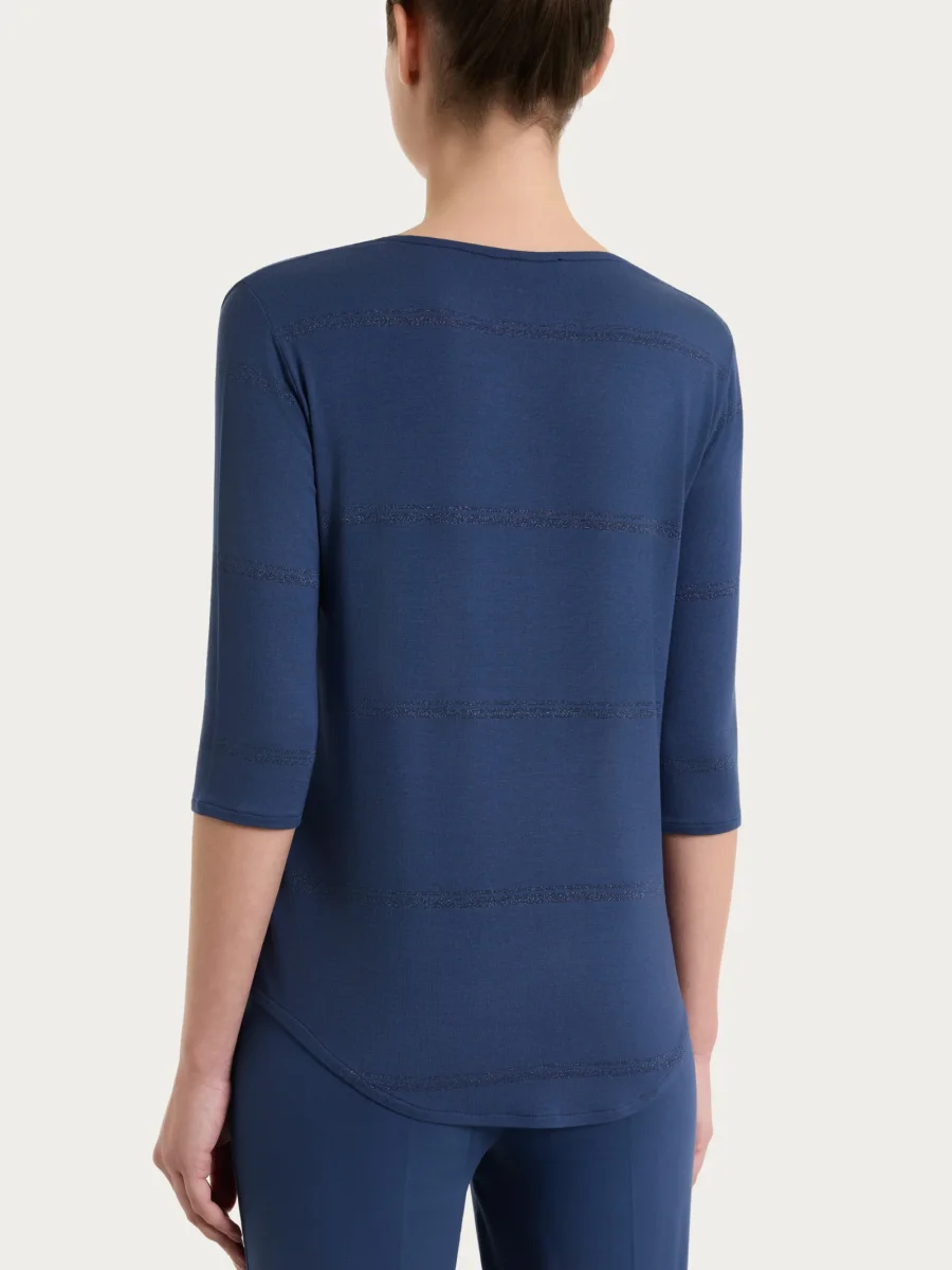 Maglietta a righe con collo a serafino in Viscosa Summer e Lurex - Fant. Oceana riga spaziata - immagine 3