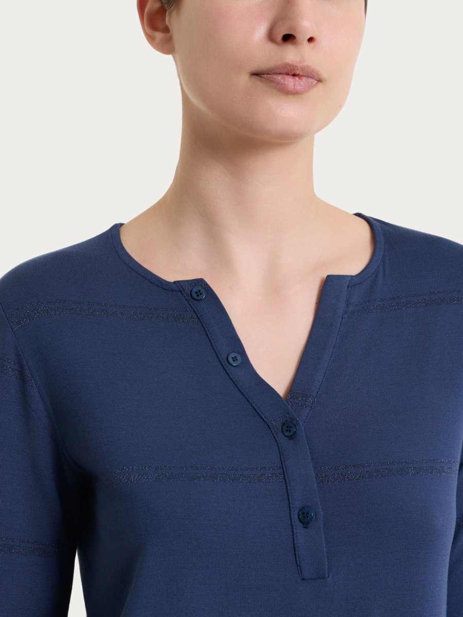 Maglietta a righe con collo a serafino in Viscosa Summer e Lurex - Fant. Oceana riga spaziata - immagine 4