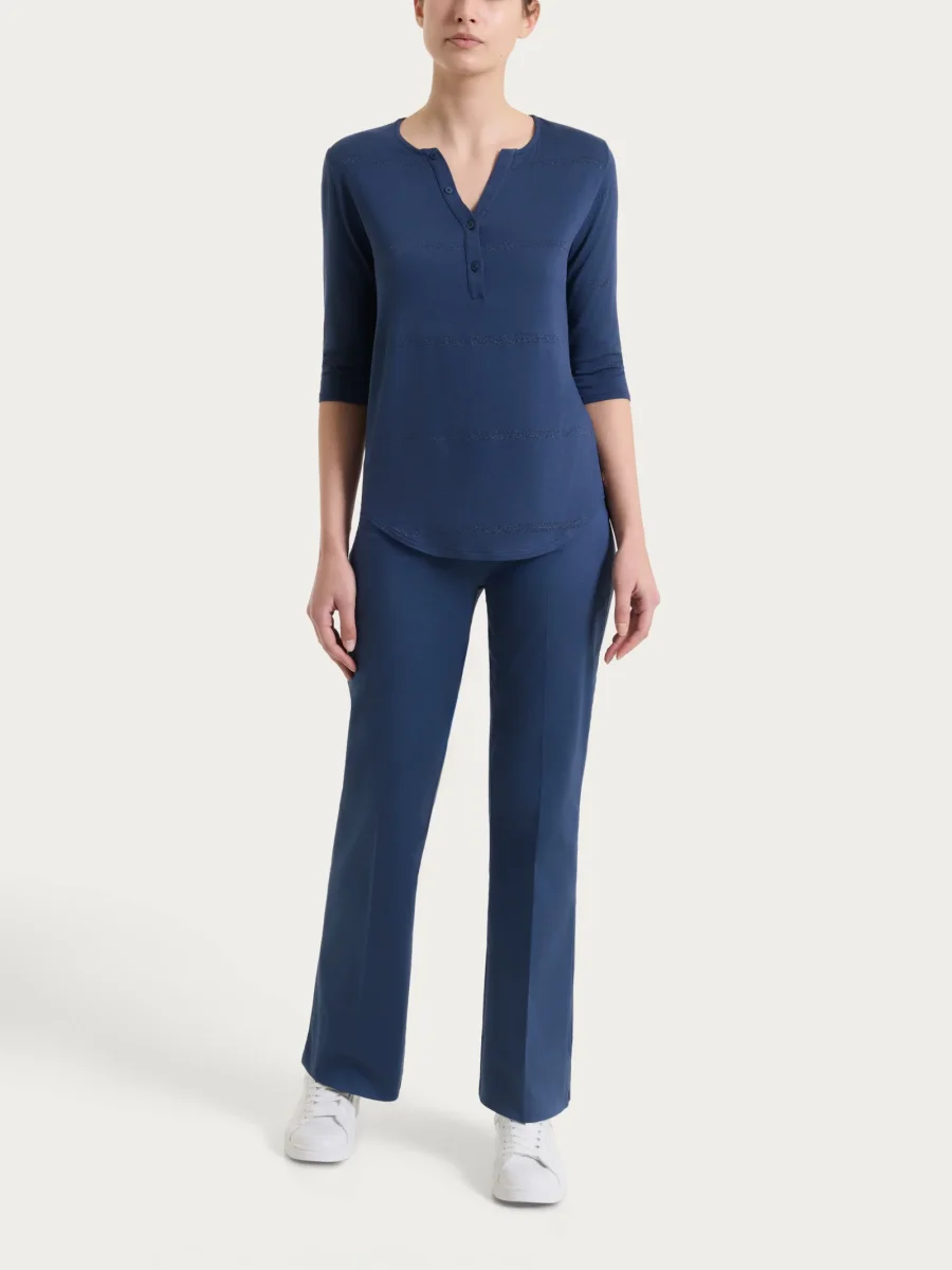 Maglietta a righe con collo a serafino in Viscosa Summer e Lurex - Fant. Oceana riga spaziata - immagine 6