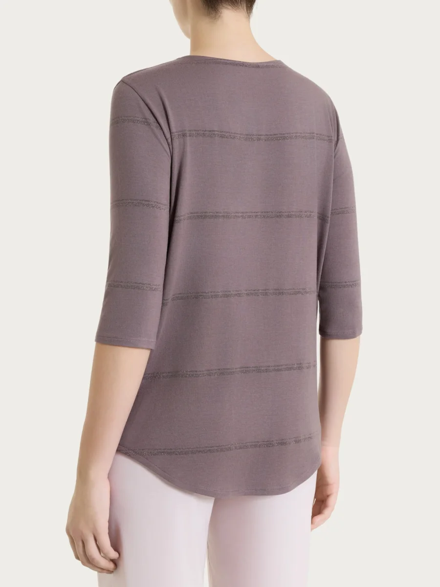 Maglietta a righe con collo a serafino in Viscosa Summer e Lurex - Fant. Plum Truffle riga spaziata - immagine 3