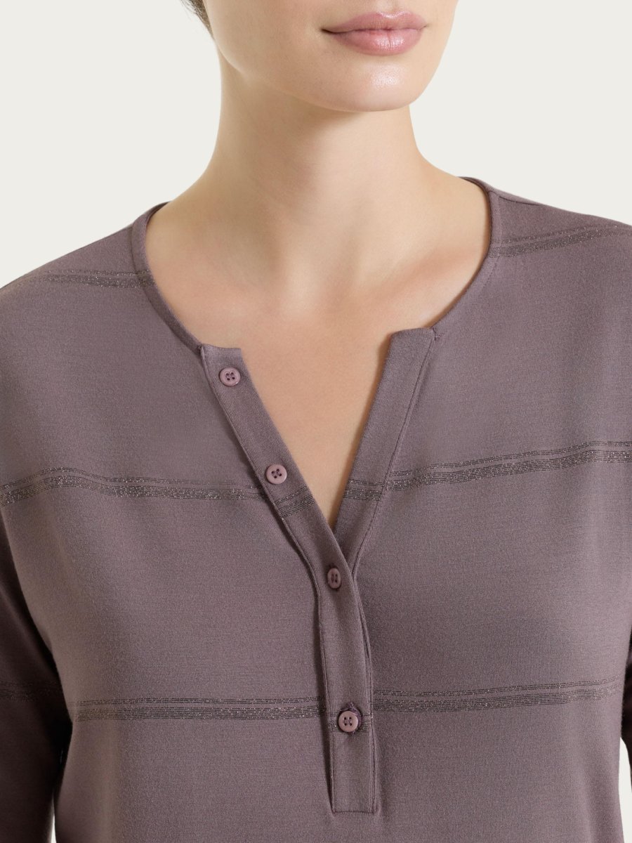 Maglietta a righe con collo a serafino in Viscosa Summer e Lurex - Fant. Plum Truffle riga spaziata - immagine 5