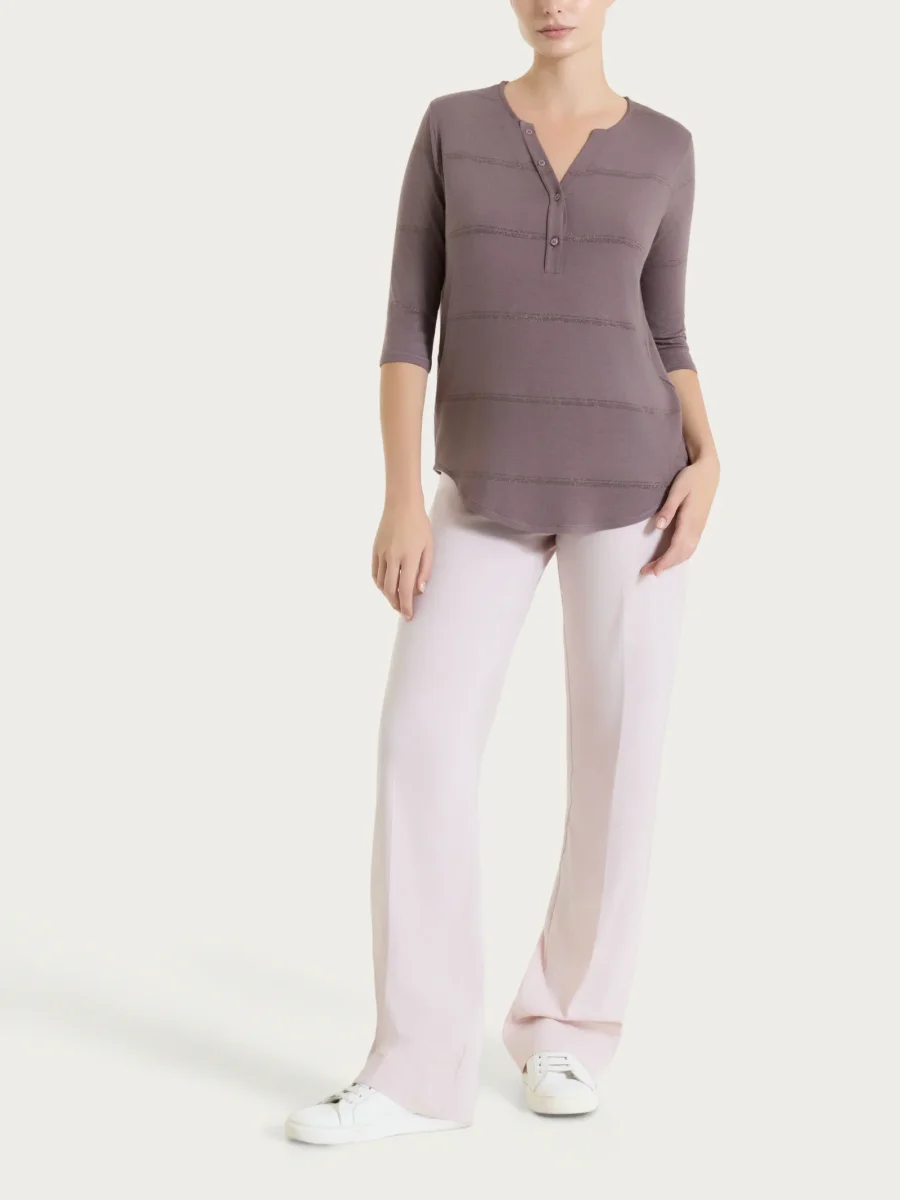 Maglietta a righe con collo a serafino in Viscosa Summer e Lurex - Fant. Plum Truffle riga spaziata - immagine 6