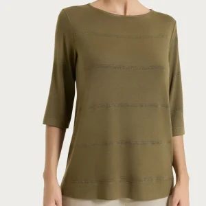 Maglietta a righe con manica 3/4 in Viscosa Summer e Lurex - Fant. Dark Olive riga spaziata