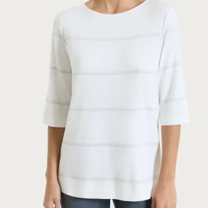 Maglietta a righe con manica 3/4 in Viscosa Summer e Lurex - Fant. Bianco riga spaziata