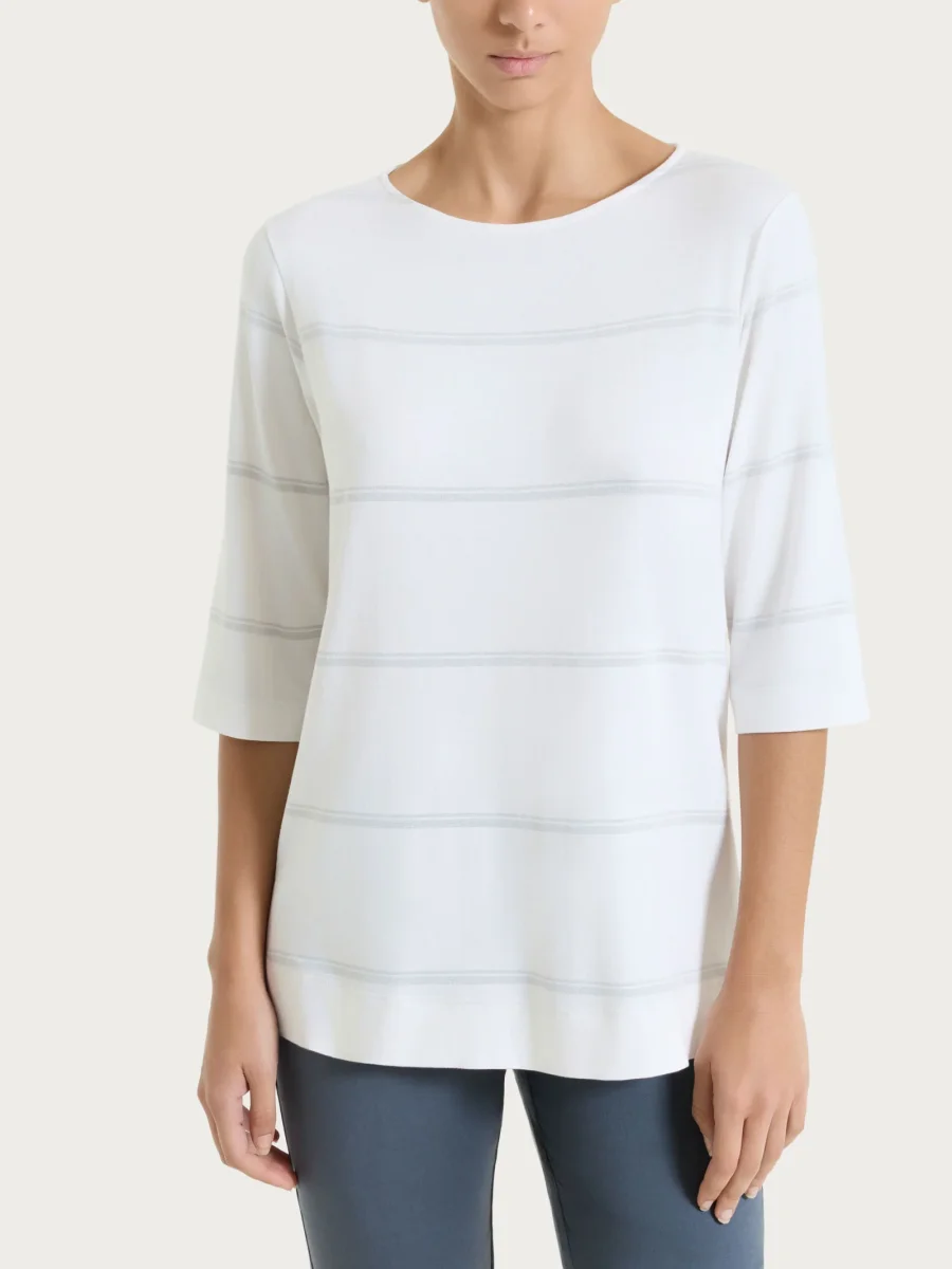 Maglietta a righe con manica 3/4 in Viscosa Summer e Lurex - Fant. Bianco riga spaziata - immagine 2