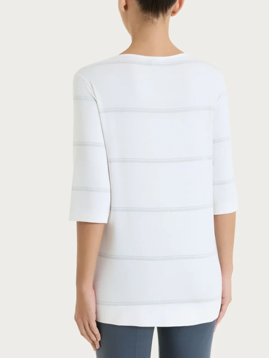 Maglietta a righe con manica 3/4 in Viscosa Summer e Lurex - Fant. Bianco riga spaziata - immagine 3