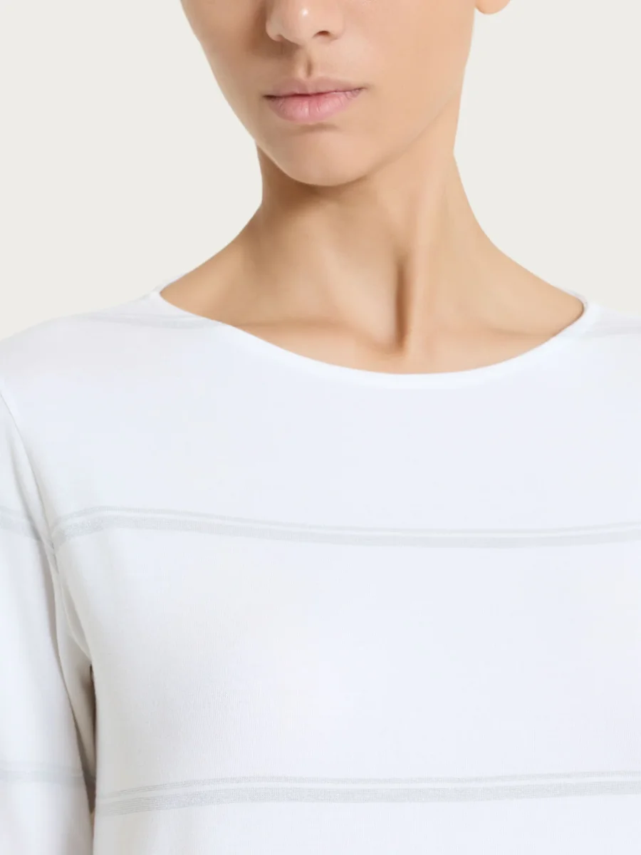 Maglietta a righe con manica 3/4 in Viscosa Summer e Lurex - Fant. Bianco riga spaziata - immagine 5