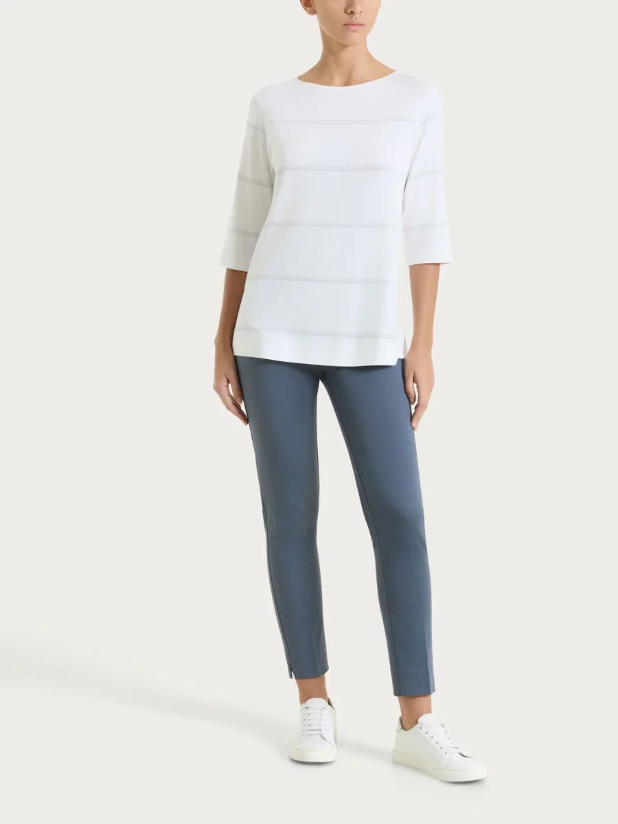 Maglietta a righe con manica 3/4 in Viscosa Summer e Lurex - Fant. Bianco riga spaziata - immagine 6