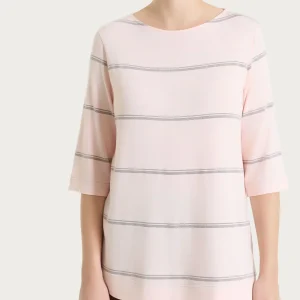 Maglietta a righe con manica 3/4 in Viscosa Summer e Lurex - Fant. Cameo Rose riga spaziata