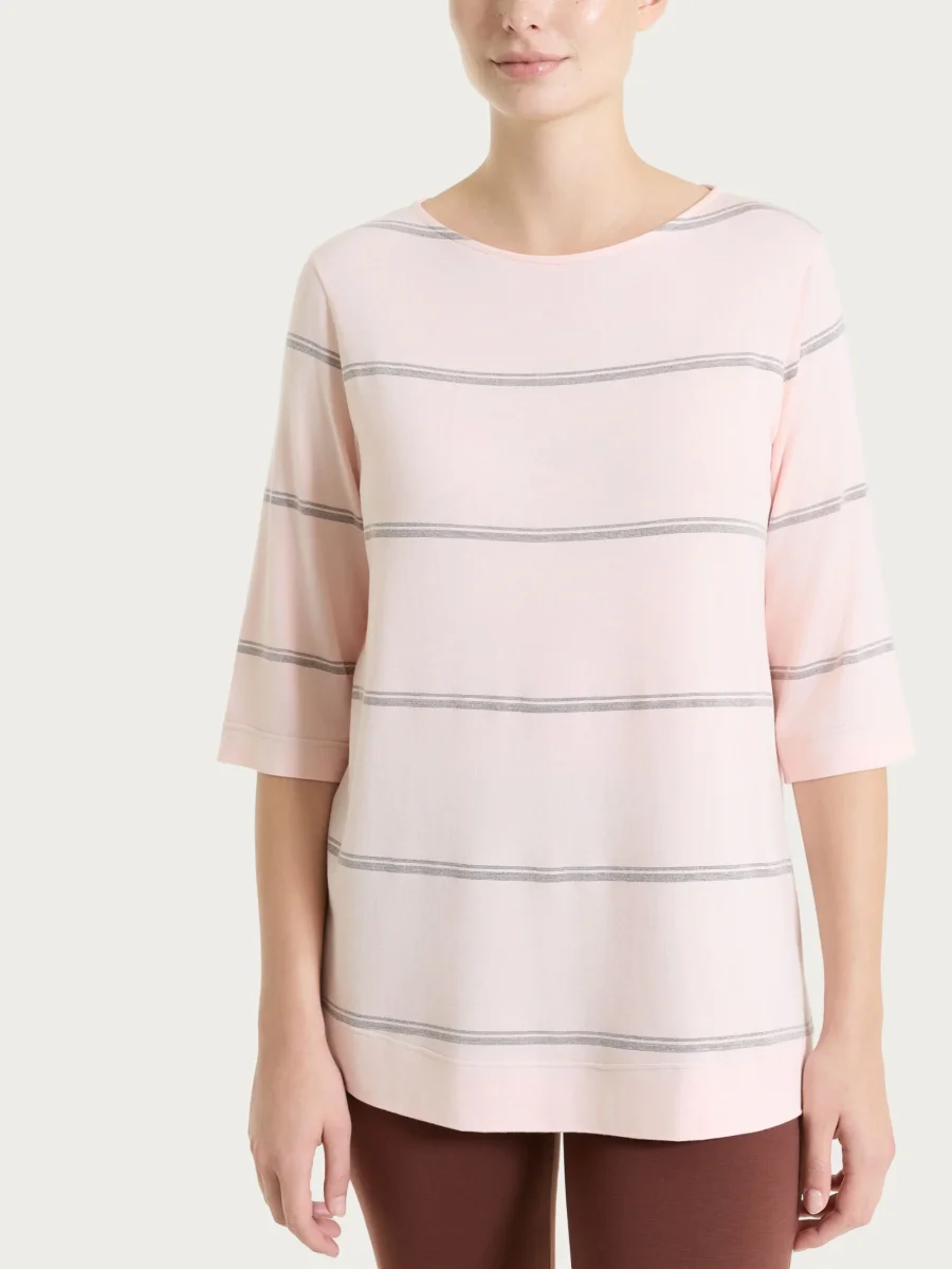 Maglietta a righe con manica 3/4 in Viscosa Summer e Lurex - Fant. Cameo Rose riga spaziata