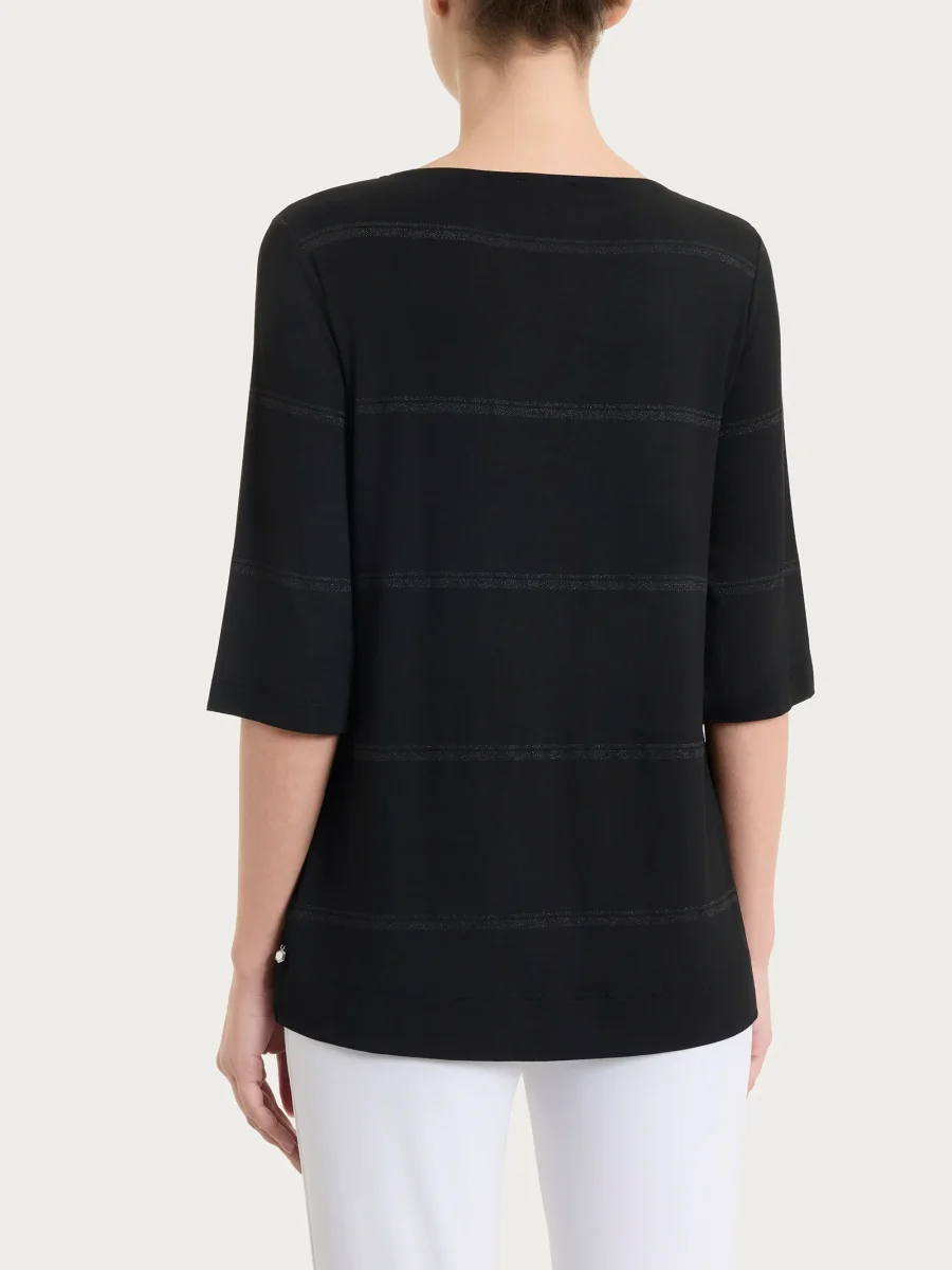 Maglietta a righe con manica 3/4 in Viscosa Summer e Lurex - Fant. Nero riga spaziata - immagine 3