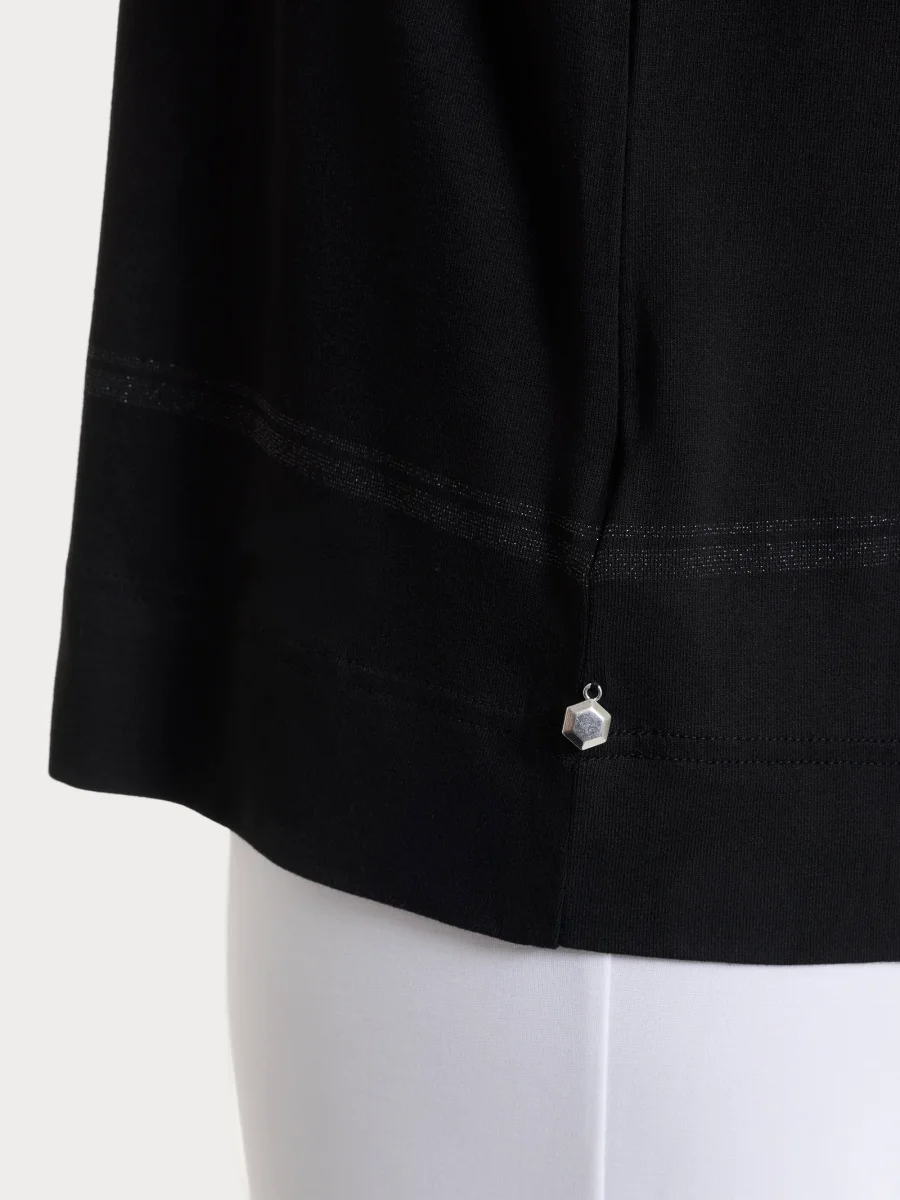 Maglietta a righe con manica 3/4 in Viscosa Summer e Lurex - Fant. Nero riga spaziata - immagine 4