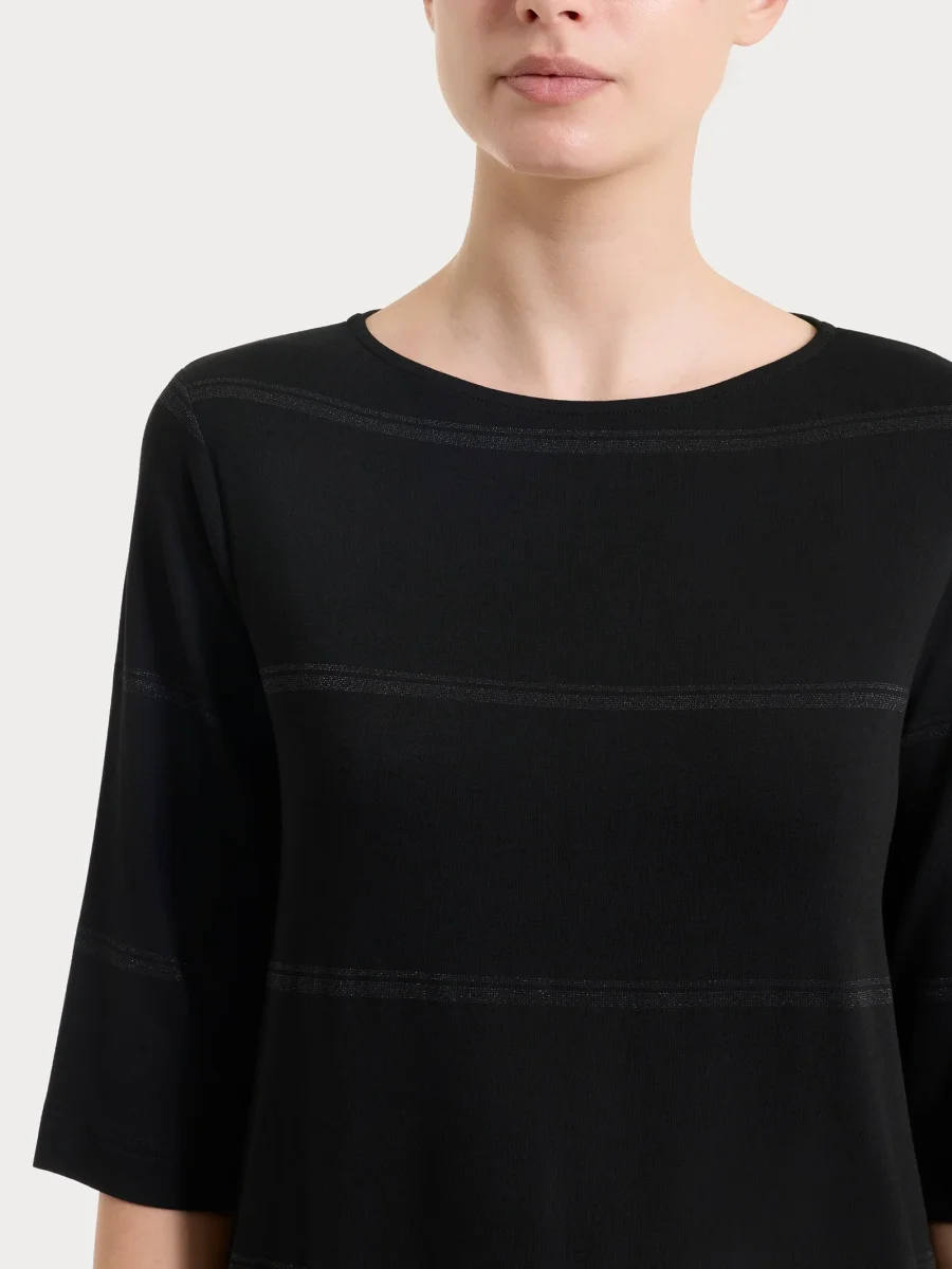 Maglietta a righe con manica 3/4 in Viscosa Summer e Lurex - Fant. Nero riga spaziata - immagine 5