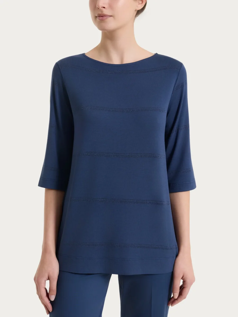 Maglietta a righe con manica 3/4 in Viscosa Summer e Lurex - Fant. Oceana riga spaziata