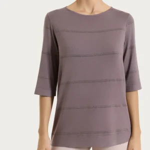 Maglietta a righe con manica 3/4 in Viscosa Summer e Lurex - Fant. Plum Truffle riga spaziata